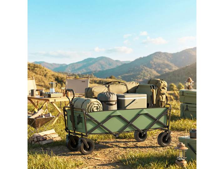 Outsunny Chariot Pliable 130L Vert avec Roues et Freins