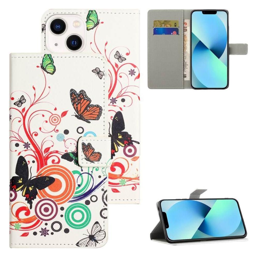 Cover-Discount iPhone 15 - Leder Etui Hülle Schmetterling weiss (Apple iPhone 15) (660147453N)