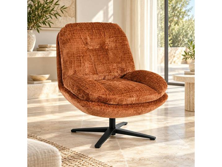 Fauteuil confort pivotant en tissu doux IENA - Terracotta