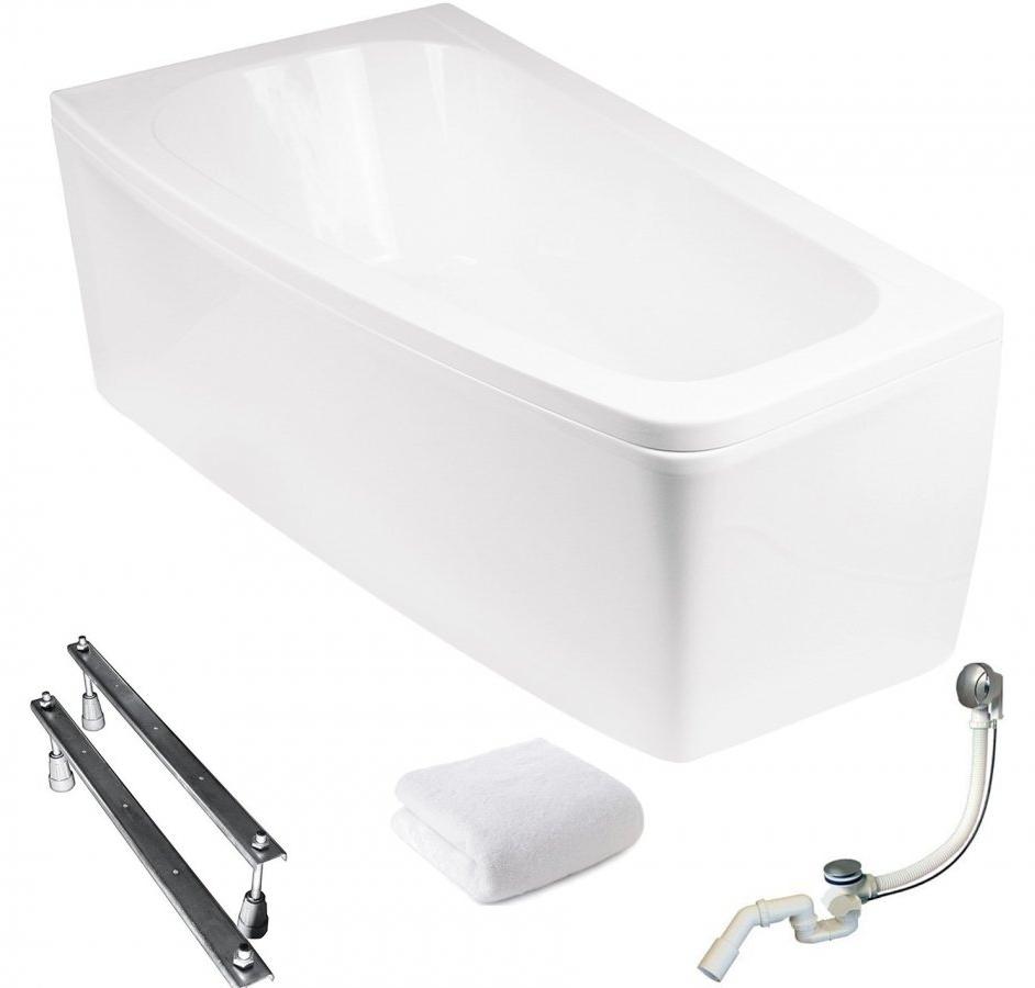 Aqua For You | Besco Asymmetrische Badewanne Luna - 150x80 Cm - Antibakterielle Beschichtung - Weiße Verkleidung - Acryl