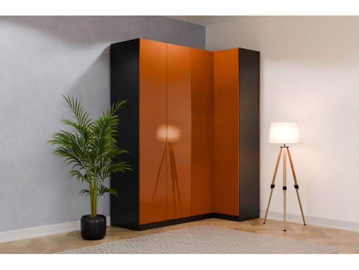 Eckkleiderschrank nach Maß - RAL 8023 Orangebraun - B192xB48xH245cm - Individuell konfigurieren