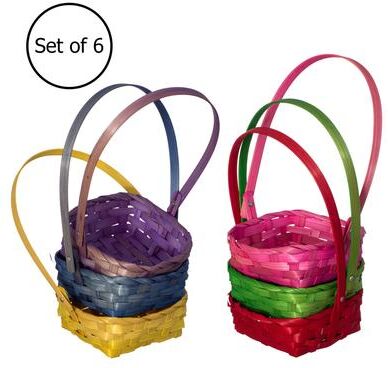 Wickerwise Set of 6 Decorative Baskets in Assorted Colors - Perfect for Easter, Wedding Flower Girl, Halloween, Christmas, and Thanksgiving
