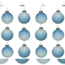 Christmas Decorations 12 Weihnachtskugeln 8cm Kunststoff Christbaumkugeln Farbverlauf blau weiß