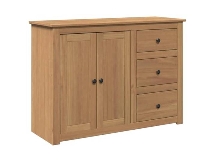 Anrichte Panama 112 x 40 x 80 cm aus massivem Kiefernholz mit 3 Schubladen Bernsteinfarbene Wachsbeschichtung, Spanplatte, 2 Fächer, Knäufe, Wandbefestigung im Lieferumfang enthalten