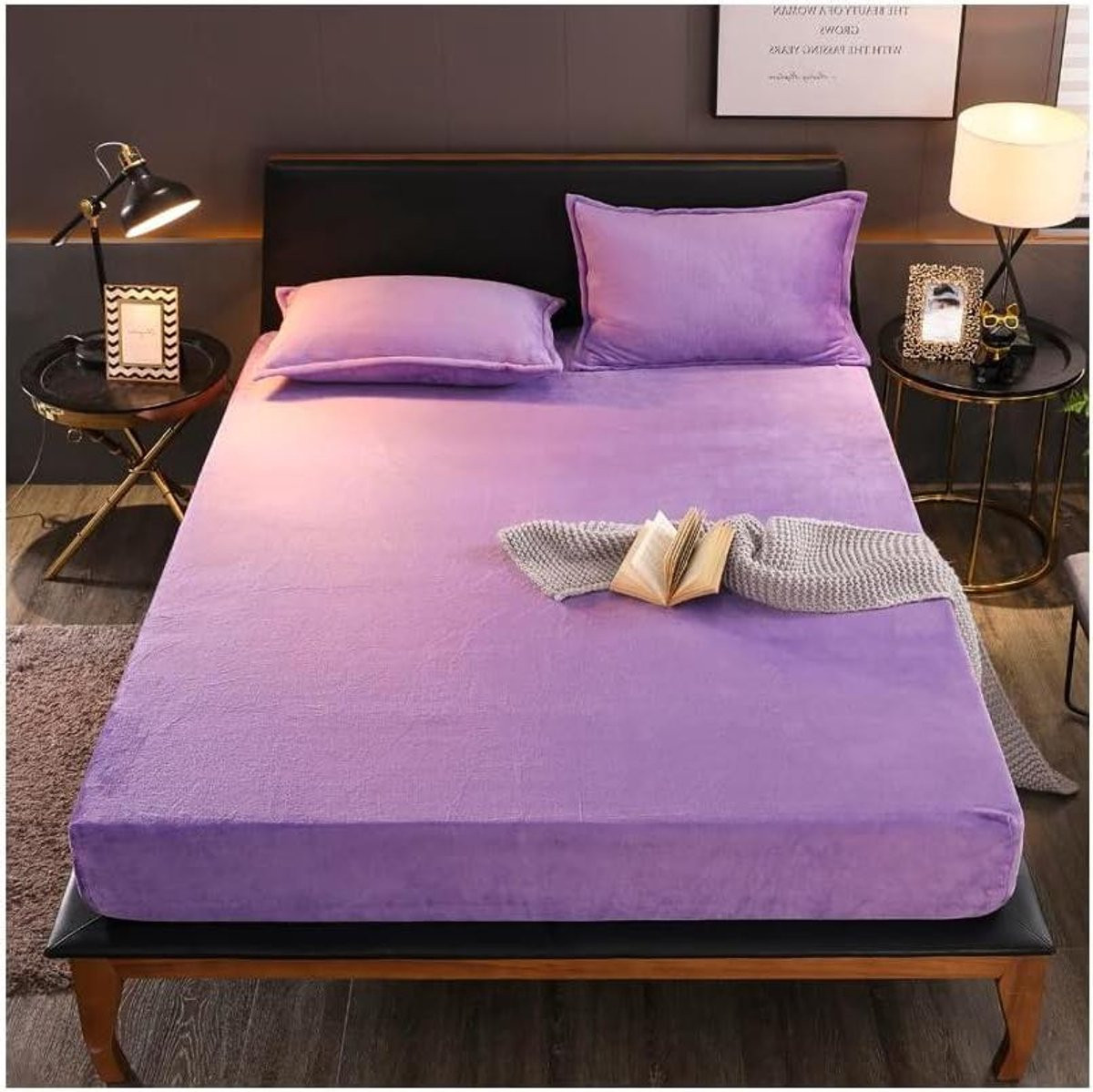 Merkloos Flanel Hoeslaken Molton - Paars - 150x200cm
