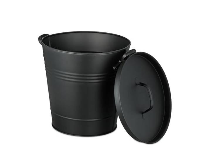 Relaxdays Seau à cendres avec couvercle\, 19 litres\, récipient avec poignée\, charbon de bois\, cheminée\, barbecue\, noir