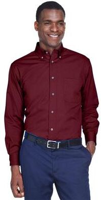 Harriton M500 Men's Easy Blend Twill Shirt in Wine size Large   Cotton/Polyester