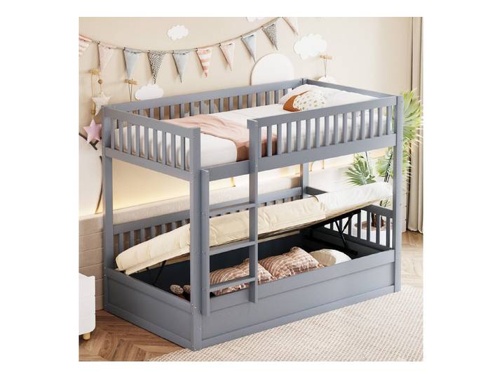 STILVORA Kinderbett 90×200 Etagenbett mit Bettkaste,Massivholz Funktionsbett ohne matratze