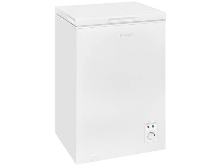 exquisit Gefriertruhe GT100-050E weiss, 54,5 cm breit, 99 l, 4*-Gefriertruhe mit ergonomischer Griffmulde – bequem zu öffnen