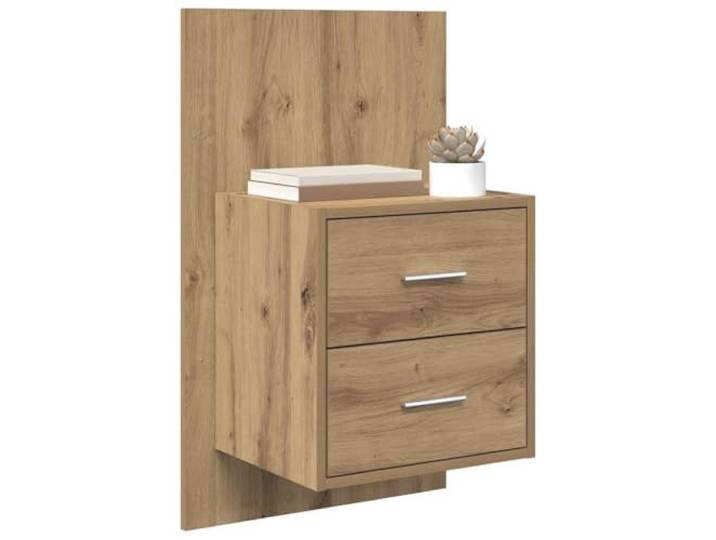 KTHLBRH Nachttisch zur Wandmontage, 2 Stück, Eiche Mehrschichtholz, 48,5 x 32,5 x 80 cm, mit Schublade, Wandmontage, max. Belastung 60 kg