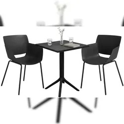 DELUKE Gartenmöbel-Set ALMA mit 2 Stühlen 168x60x80cm, Kunststoff, Schwarz Balkonset Gartenset Tisch mit Stühlen Bistroset Outdoor