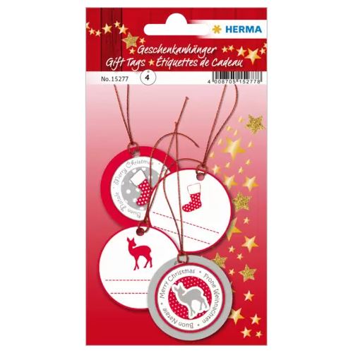 HERMA Geschenkanhänger weiß/rot/grau Xmas mit Motiv Ø 5,0 cm 4 St.