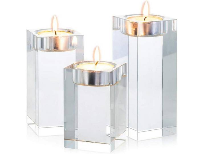 Kerzenständer 3-teiliges Set Kristallglas Transparent, Glas, 12 cm, Dekoration, Kerzen & Kerzenhalter, Teelichthalter