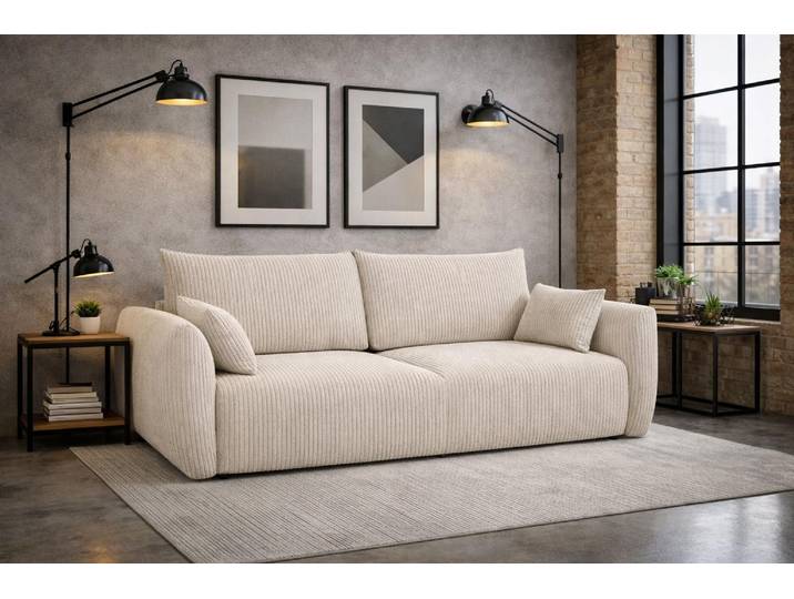 Kaiser Möbel Sofa mit Schlaffunktion und Bettkasten, Cordstoff Poso, Beige, Zephira