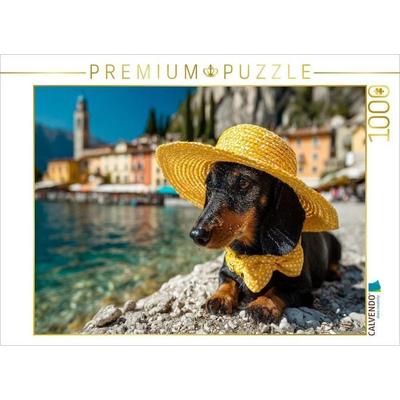 CALVENDO Puzzle Ein Dackel genießt den Sommer am Gardasee in Italien | 1000 Teile Lege-Größe 64x48cm Foto-Puzzle für glückliche Stunden