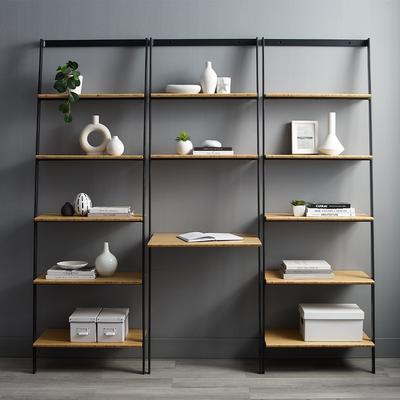 BAMAX Spencer Solid Bamboo Leaning Bookshelf with Five Open Shelves in Wheat Finish