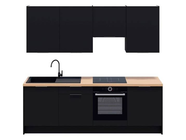 Ensemble de 8 meubles de cuisine - L. 245 cm - noir - Luzia