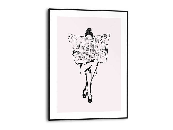 Impression Femme lisant le journal MDF - panneau de fibres à densité moyenne Beige/Rose/Blanc 30 x 40 x 1cm