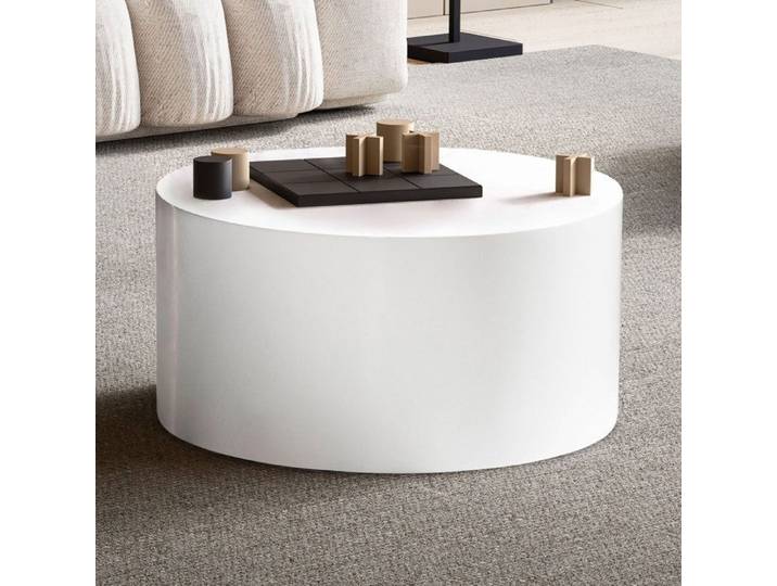 WOHNLING Table Basse Monobloc Ronde 60x60x30 cm Blanche Brillante