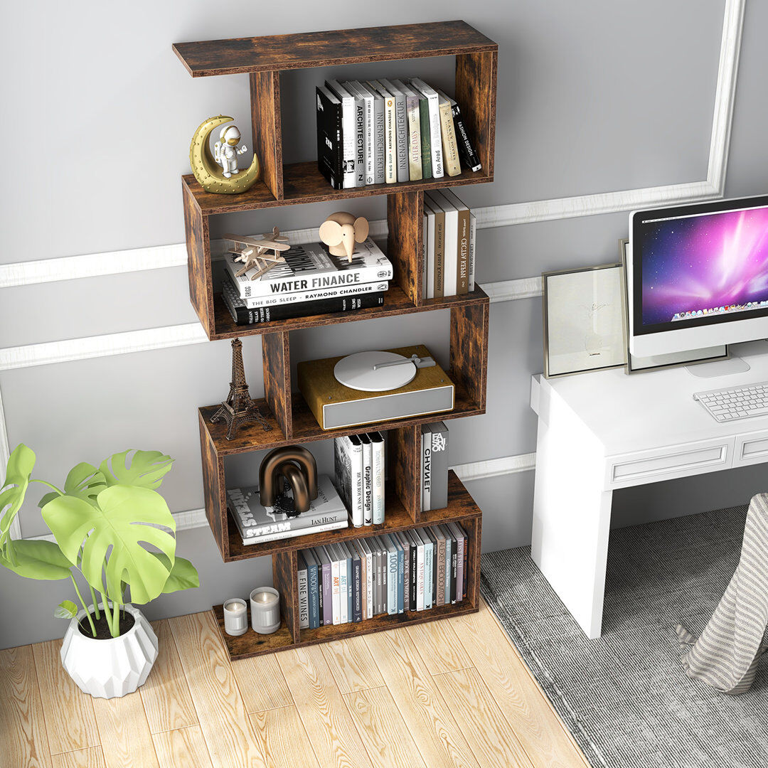 17 Stories Nafeeza Geometric Bookcase Brown (5 Shelves) 158cm H x 70cm W x 24cm D