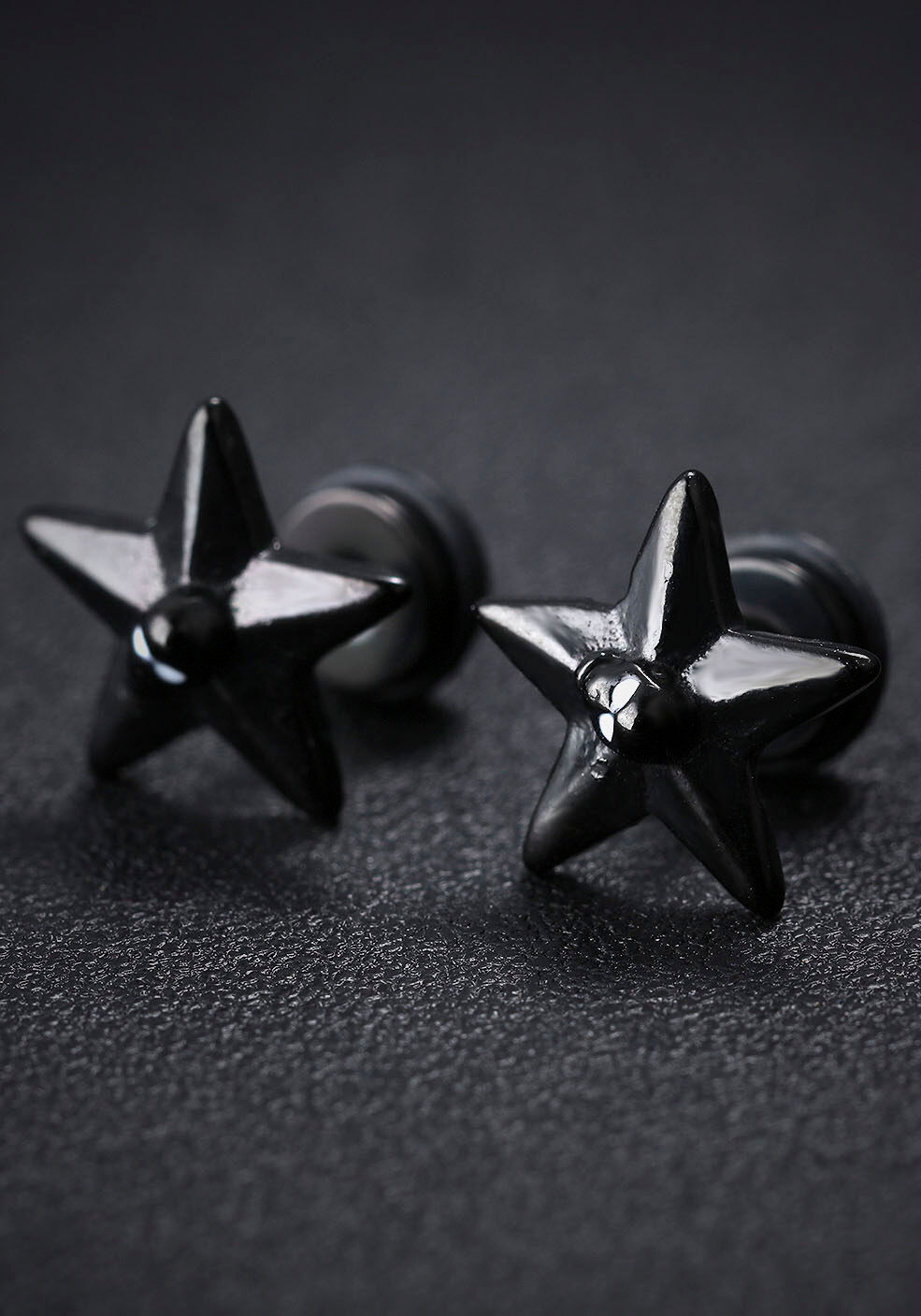 Paar Ohrstecker FIRETTI "Schmuck Geschenk Ohrschmuck Fake Plug Star", grau (schwarz, edelstahlfarben), Ohrringe, Damen, 6,3mm, Edelstahl, Paar Ohrstecker schwarz, edelstahlfarben 6,3mm, Edelstahl