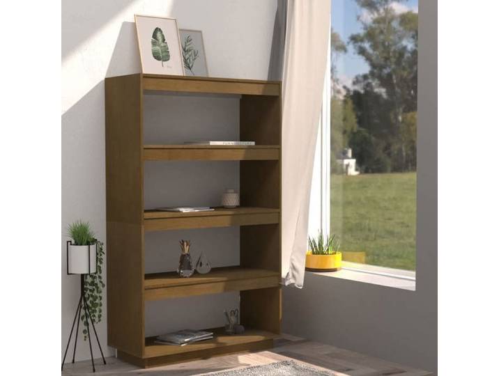Bibliothèque de Rangement en Pin Massif 80x35x135 cm marron miel Bibliothèque Rangement Salon Etagere Bois Rangement Meubles