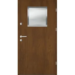 Aluminium-Stahl Nebeneingangstür "AKARI" 68 mm Golden Oak holzähnlich beidseitig außen öffnend DIN rechts