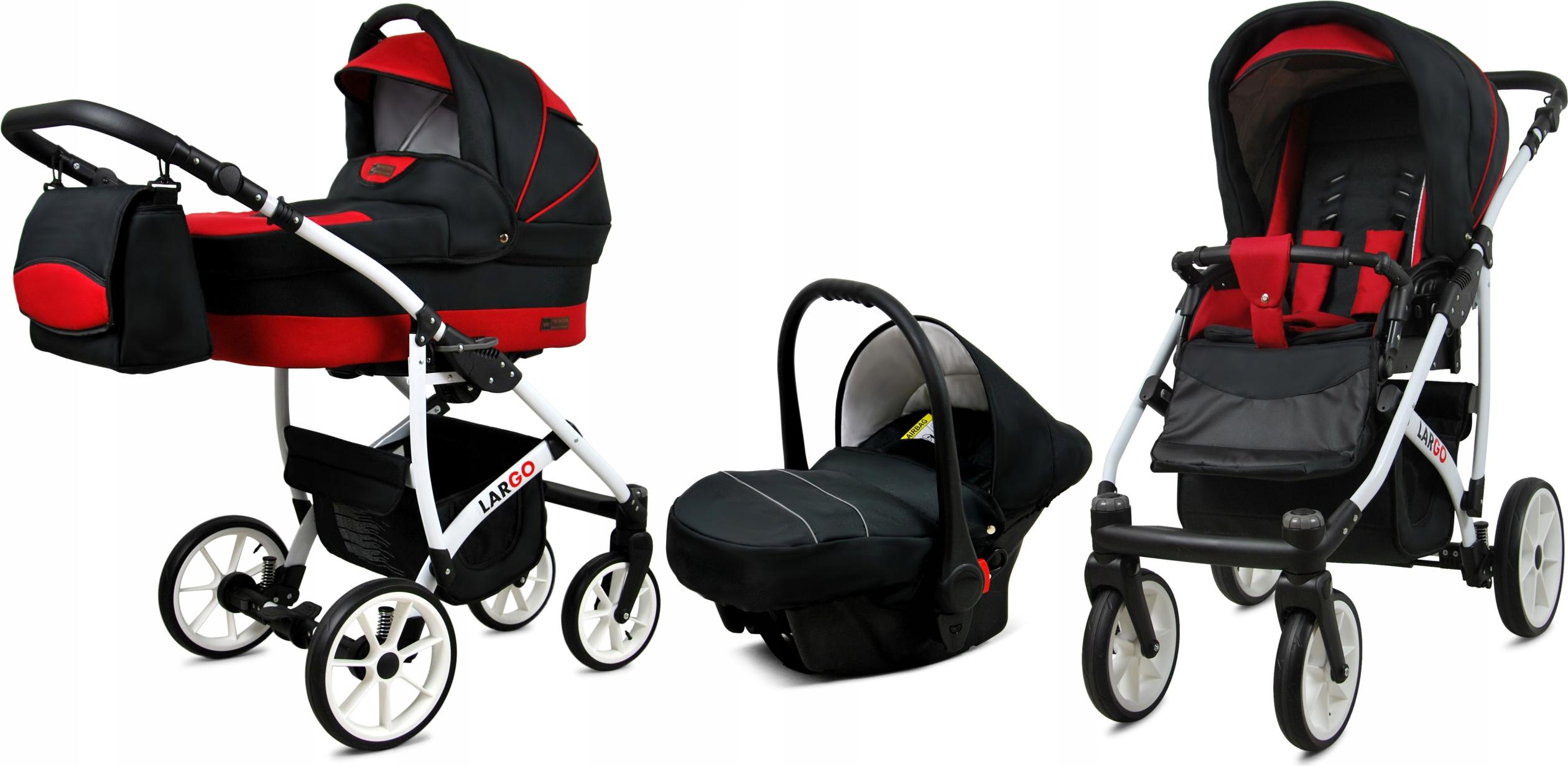 BabyLux Largo | 3in1 Kinderwagen Set | Black Red | Kombikinderwagen | Kinderwagenset | Buggy +