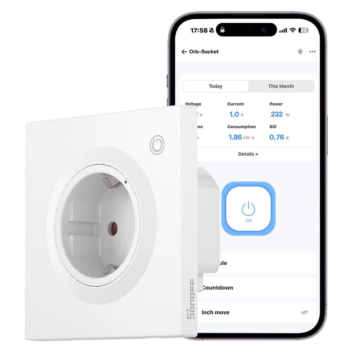 Sonoff WS01TPF-E WiFi Smart Wall Socket (Type F) (WS01TPF-E)