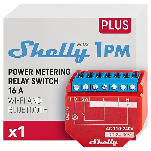 Shelly Plus 1PM WLAN & Bluetooth relais met energiemeting voor slimme huisautomatisering