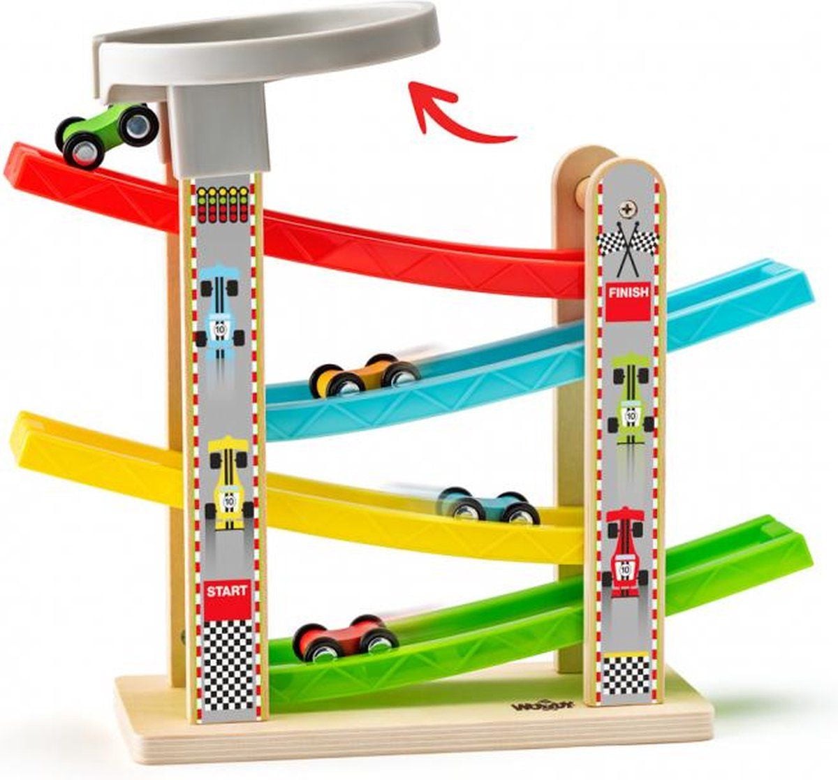 Woody Autobaan 90841 - Speelgoed met kleurrijke banen en autootjes - Meerkleurig