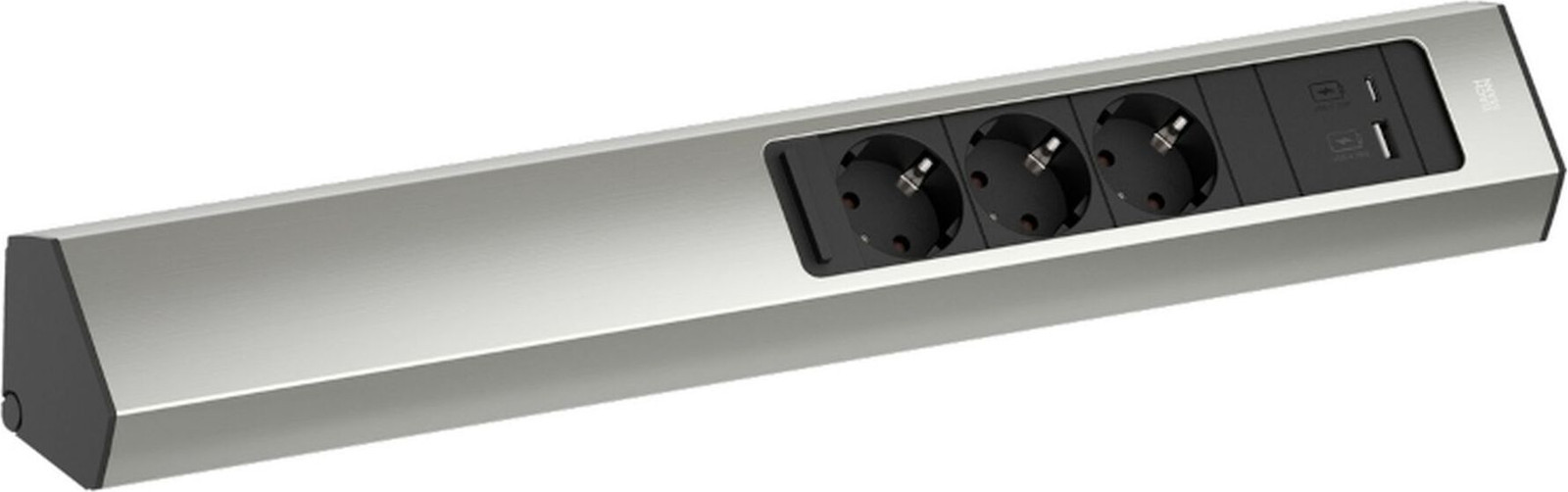 Bachmann Casia2 stopcontactunit met 3x CEE7/3 en 1x USB A/C, 22W, 2,0 meter, roestvrijstalen look