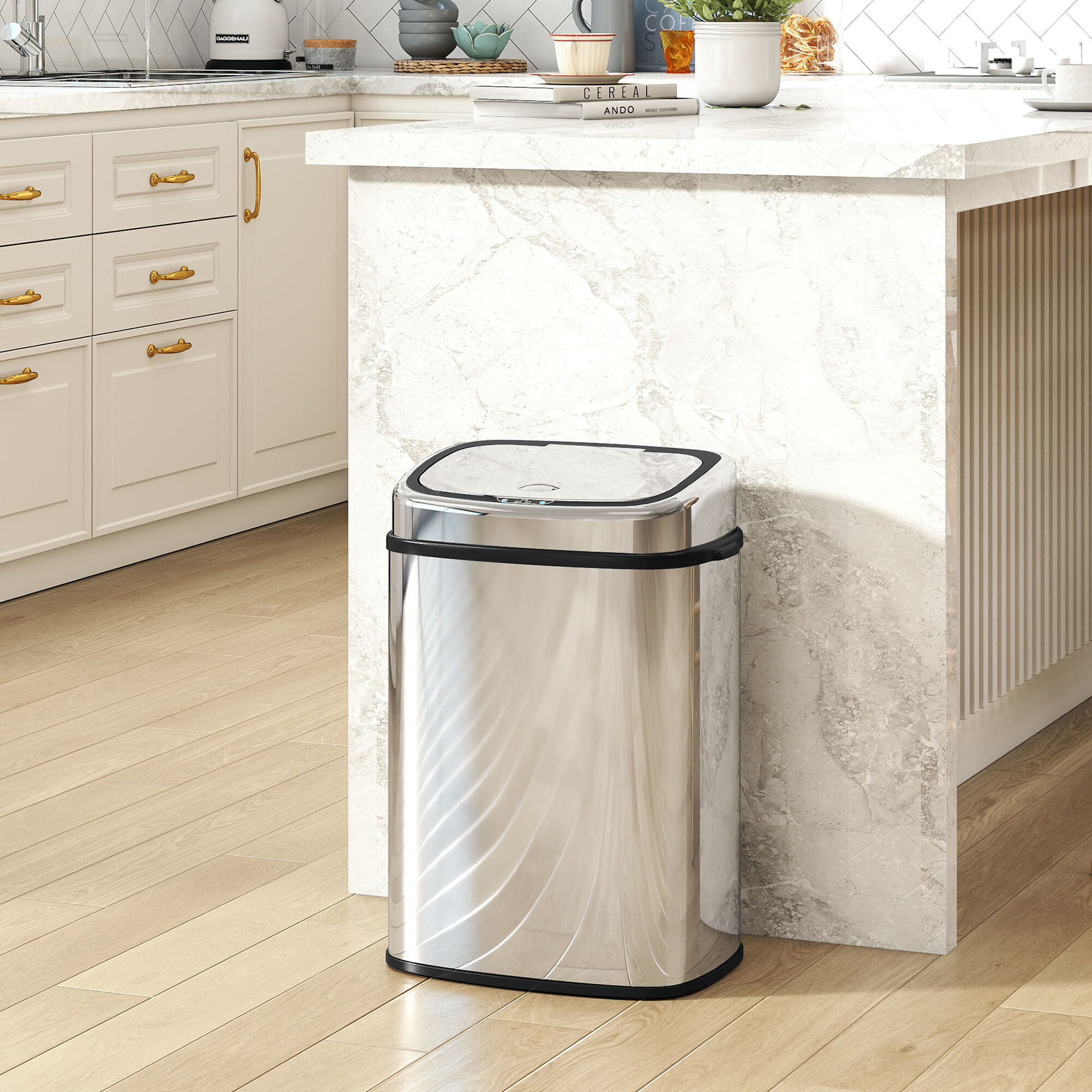 Altro Pattumiera Con Sensore A Infrarossi Da 50l In Acciaio Inox Con 2 Modalità Di Apertura, Argento
