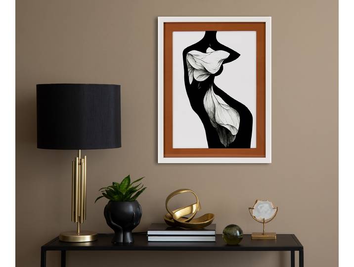 Bild mit Rahmen QUEENCE Frauenkörper, Blume, braun , braun (farbe rahmen: weiß, farbe bild(er): braun), B:30cm H:40cm T:2cm, Acrylglas, Holz, Bilder, Bild mit Rahmen, Poster mit buntem Acrylglas Passepartout