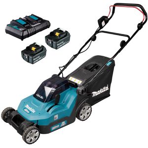 Makita DLM382PM2 Akku-Rasenmäher 2x18V / 4Ah inkl. 2 Akkus, Ladegerät & Fangkorb 40L