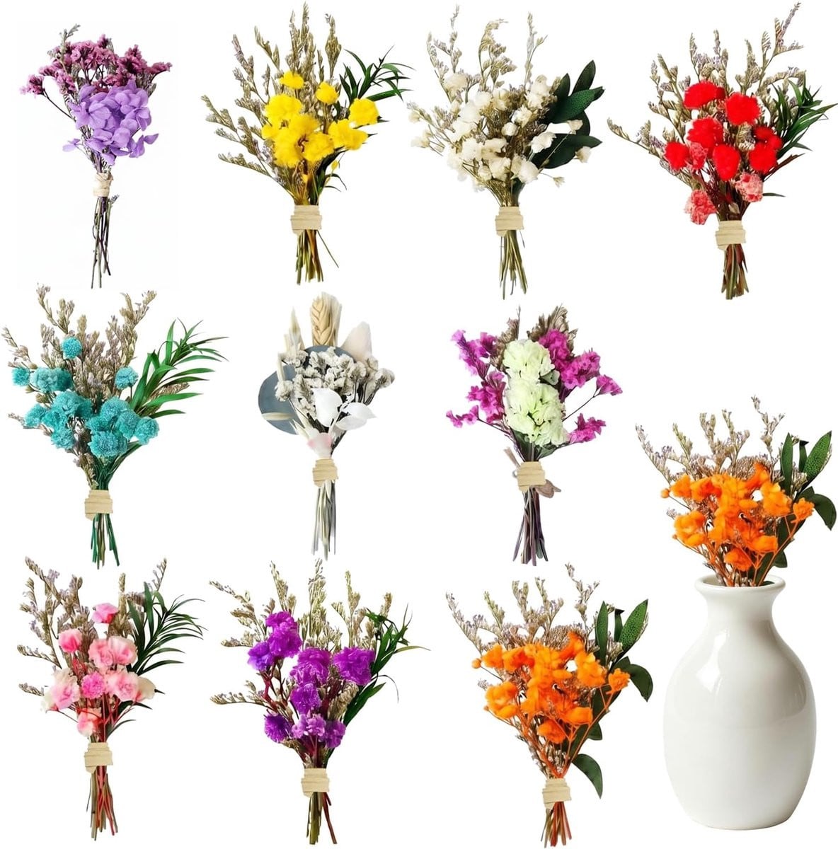 Gedroogde Bloemen Boeket Set, Kleurrijke Kleine Droogbloemen voor Knutselen en Decoratie, Gipskruid Mini Boeket voor DIY Cadeaus