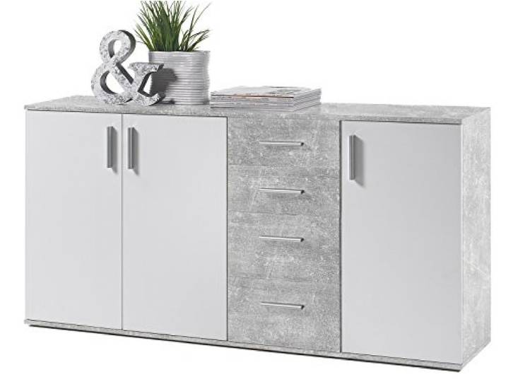 möbelando Kommode Sideboard Mehrzweckschrank Schrank Standschrank Freida III Beton/Weiß