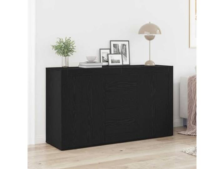 RJPLMFV Anrichte Eiche Schwarz 120 x 36 x 69 cm Holz Technik 2 Türen, Schubladen, Regale, Esszimmer, Wohnzimmer, Montage erforderlich