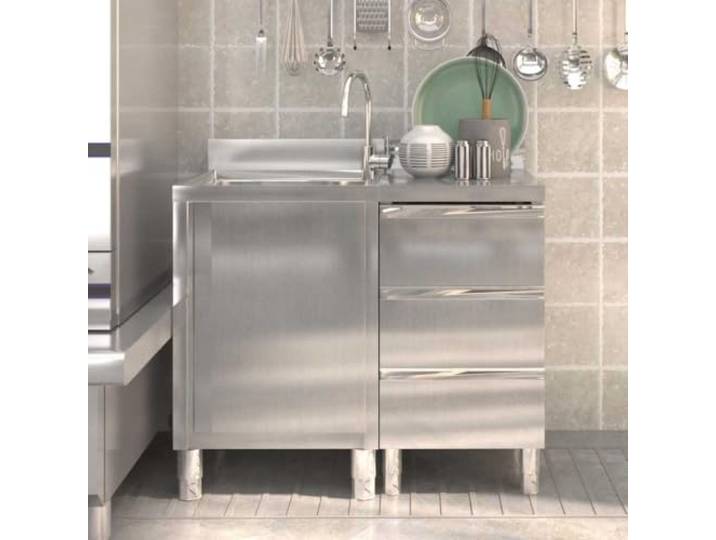 Molumvel Gewerblicher Arbeitsschrank 2er Set Edelstahl mit Aufkantung, höhenverstellbar, 50x60cm und 60x60cm Gastronomie-Küchenschrank mit Schubladen und Spülbecken