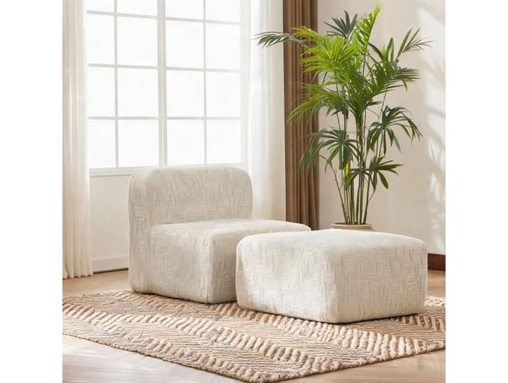 Canapé modulable 3 places sans accoudoirs mousse 30D revêtement chenille beige neutre facile à déplacer