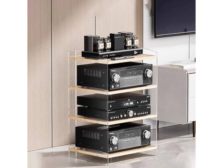 Elitix HiFi Rack Acrylmöbel-Audioschrankgestelle Können Verstellbar Sein, 3-4-stufiges Stereokomponenten-Gestellsystem/AV-Ständer, Plattenspielerturm-Regal-Organizer(B,L)