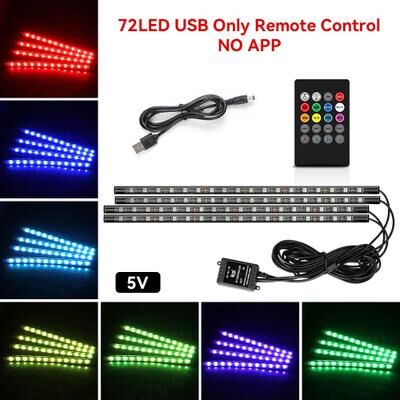 Inspired Living USB Car Interior Ambient Light Strips 48 LED With App And Remote Control 72led Remote Usb