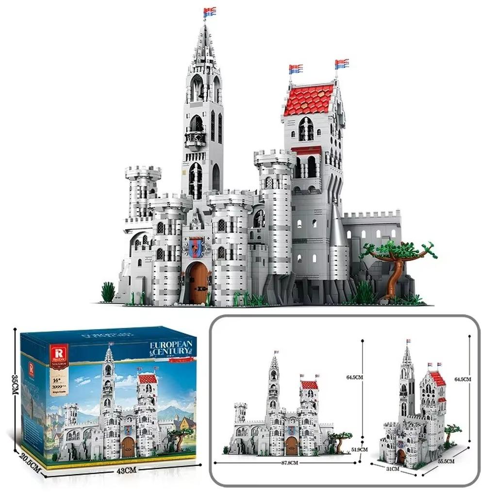Mittelalterliches Burg-Bauset - 3999 kleine Bausteine - Modulares Architekturmodell - ABS-Kunststoff - Mit Bauanleitung - DIY-Geschenk für Erwachsene