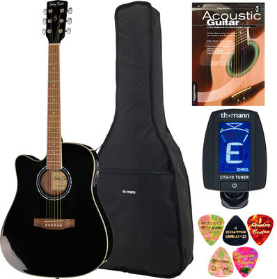 Harley Benton HBD120CEBK LH Bundle English Schwarz Hochglanz