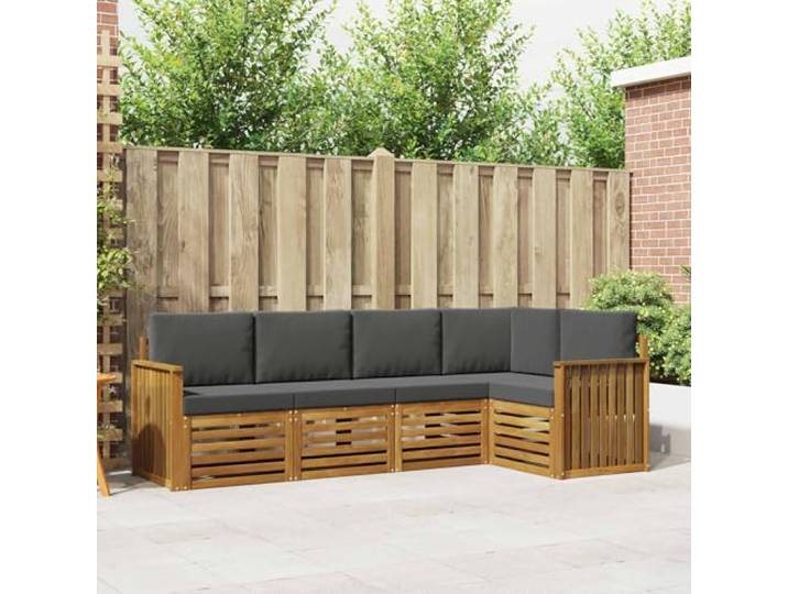 RJPLMFV Ecksofa-Set, 5-teilig, Akazie, massiv, Natur, Anthrazit Modular, komfortabel, modernes Design, wetterfest, pflegeleicht