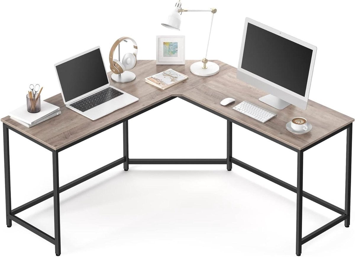 Merkloos L-vormig Hoekbureau voor Thuiswerkplek - Grijs Zwart - 149 x 149 cm