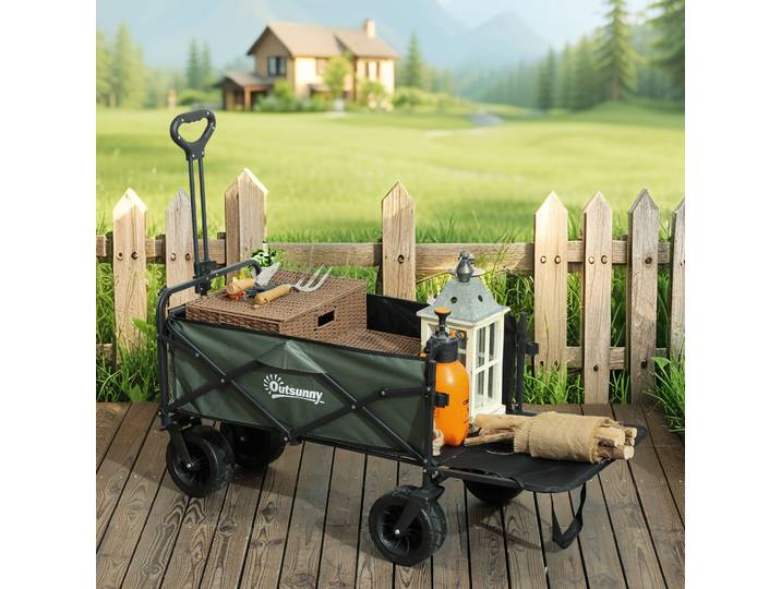 Outsunny Chariot Pliable 120kg 95L Toile Amovible Vert