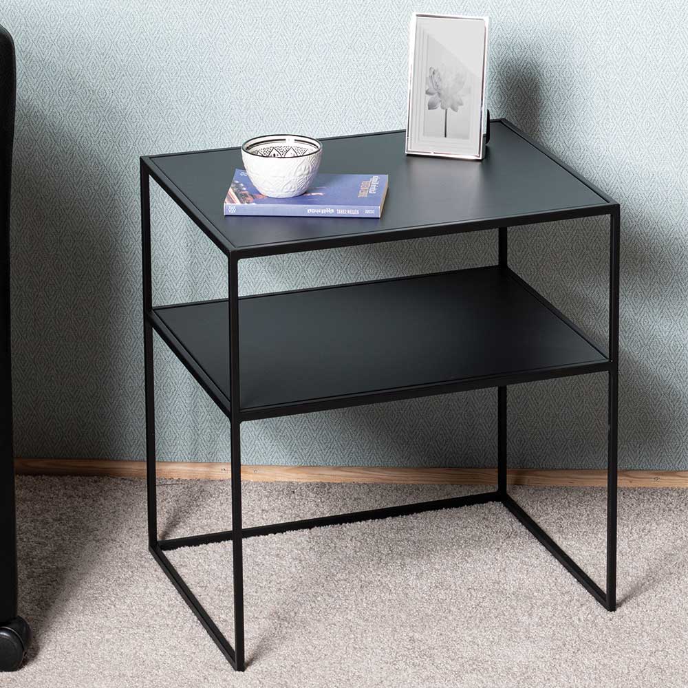 Pharao24.de Schwarzer Metall Beistelltisch 60 cm hoch rechteckiger Tischplatte