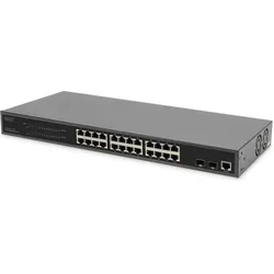 Digitus 24 Port L2 Managed Gigabit Ethernet PoE Switch (26 Ports), Netzwerk Switch, Schwarz