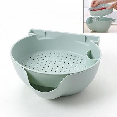 Snug & Styled Double Layer Snack Bowl With Phone Holder And Colander Basket blue